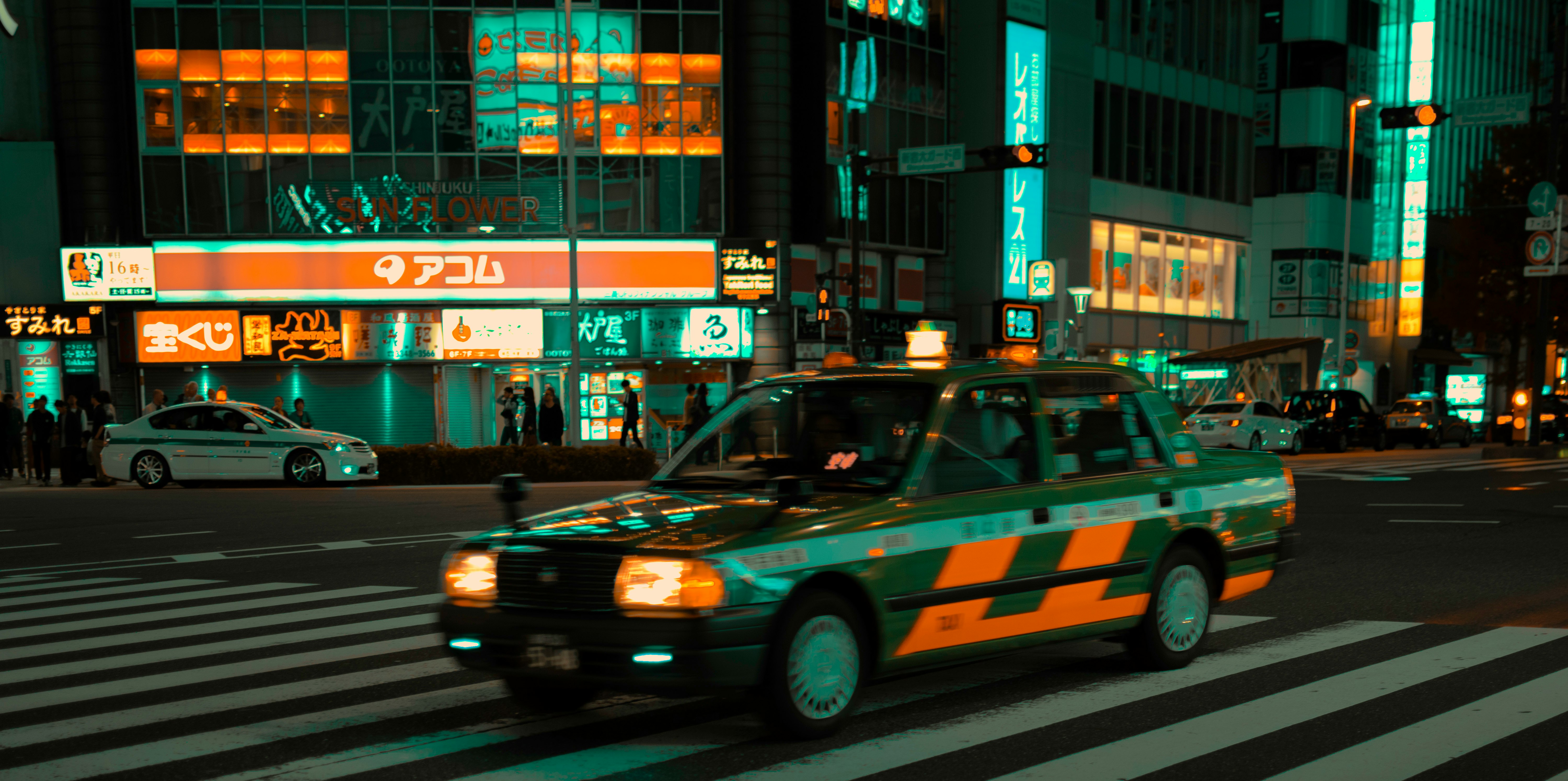 taxi crossing road